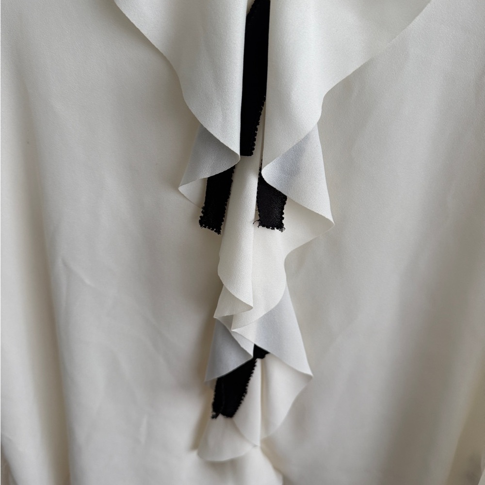 Banana Republic Cream Ruffle V-Neck Blouse with Black Tie Detail - Picture 6 of 6